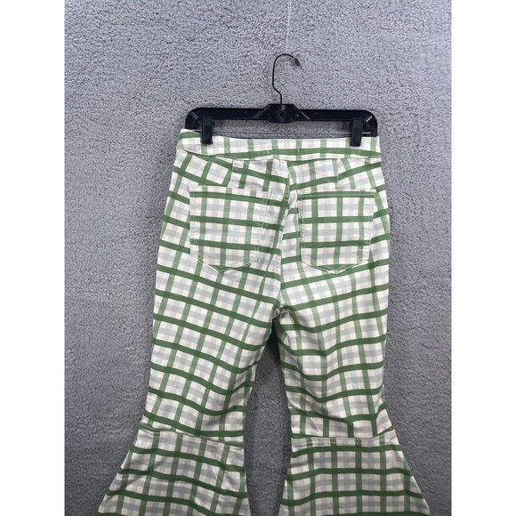 New Free People Float on Flare Green Plaid High Rise Wide Leg Flare Jeans - Picture 5 of 6